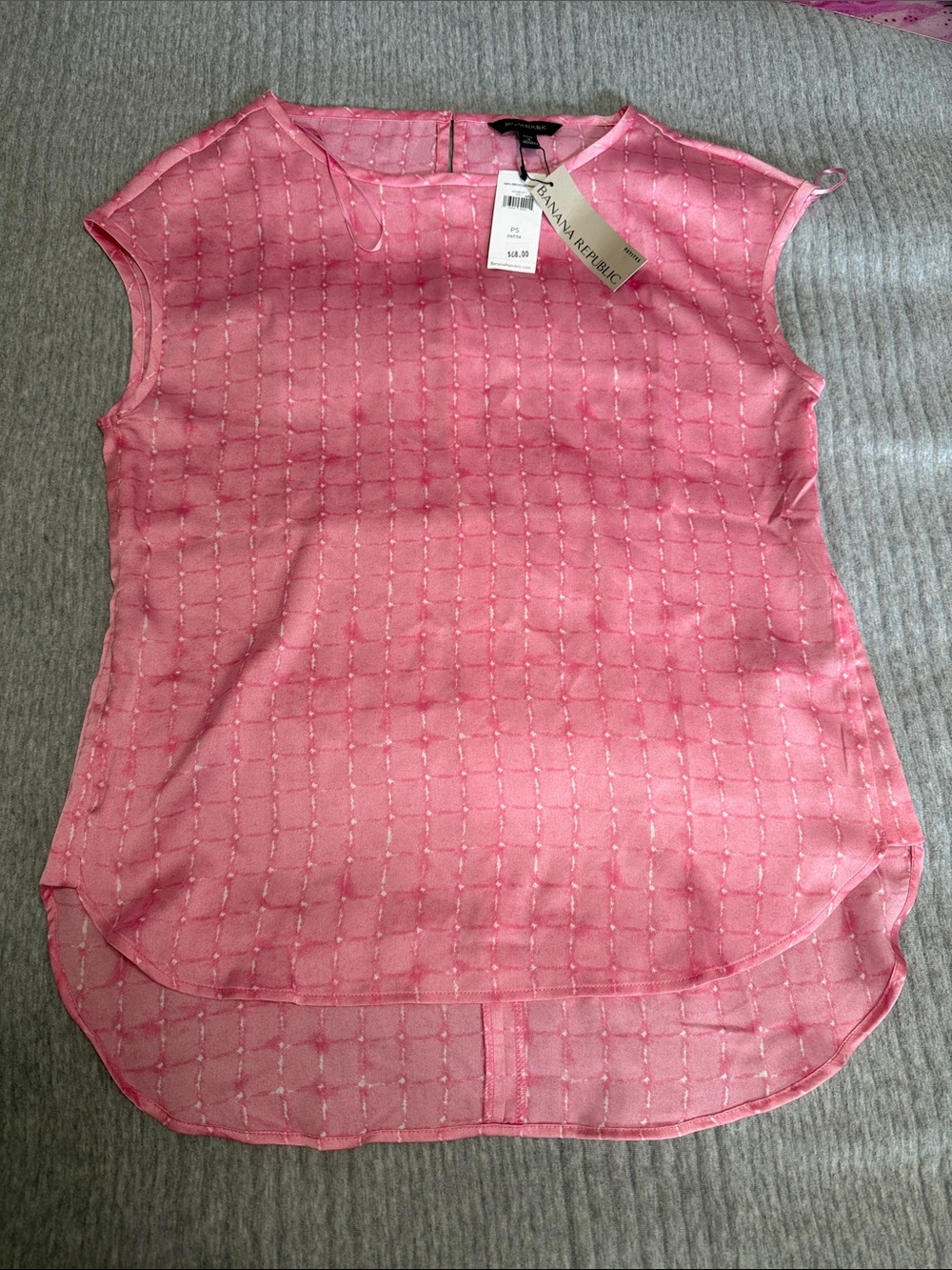Banana Republic SS Hi Lo Tee Mona Grid Print “tickle me pink”
